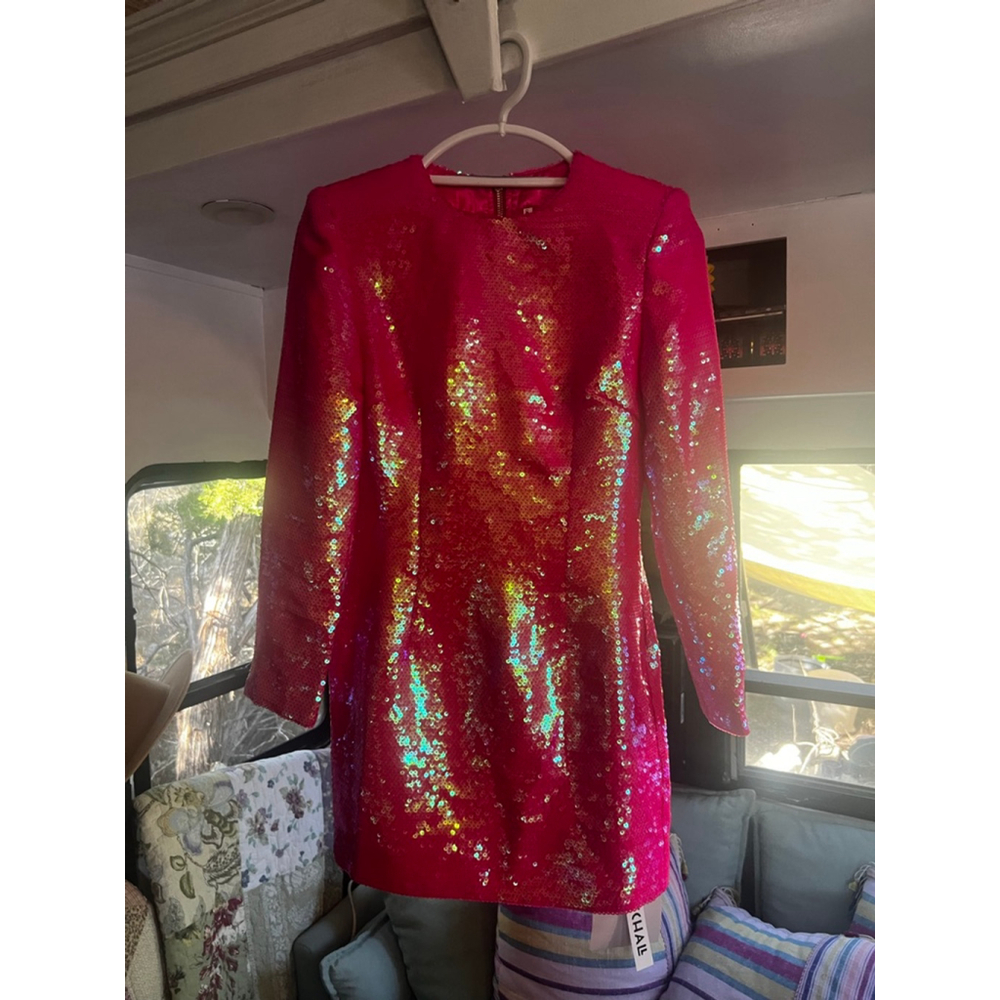 Women's CATCHALL Pink Sequin Long Sleeve Mini Dress S - Picture 3 of 9